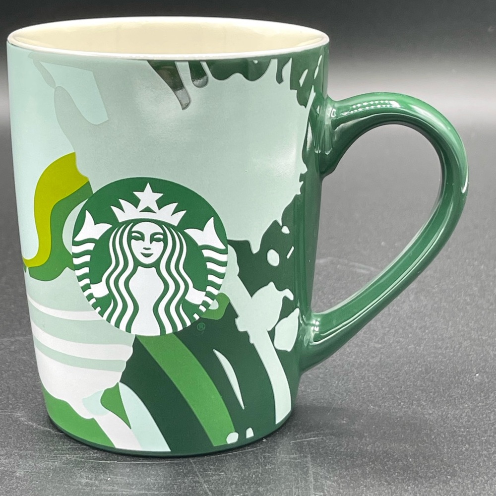 Starbucks 2021 Modern Swirls Green White Coffee Mug 10 oz
